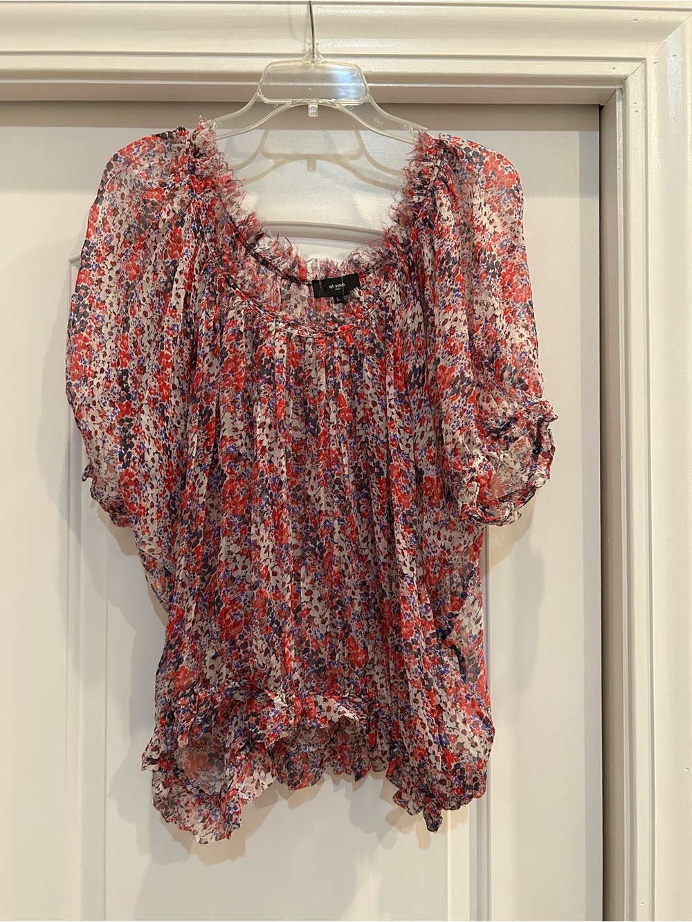 Floral Boho Blouse - Red & Blue